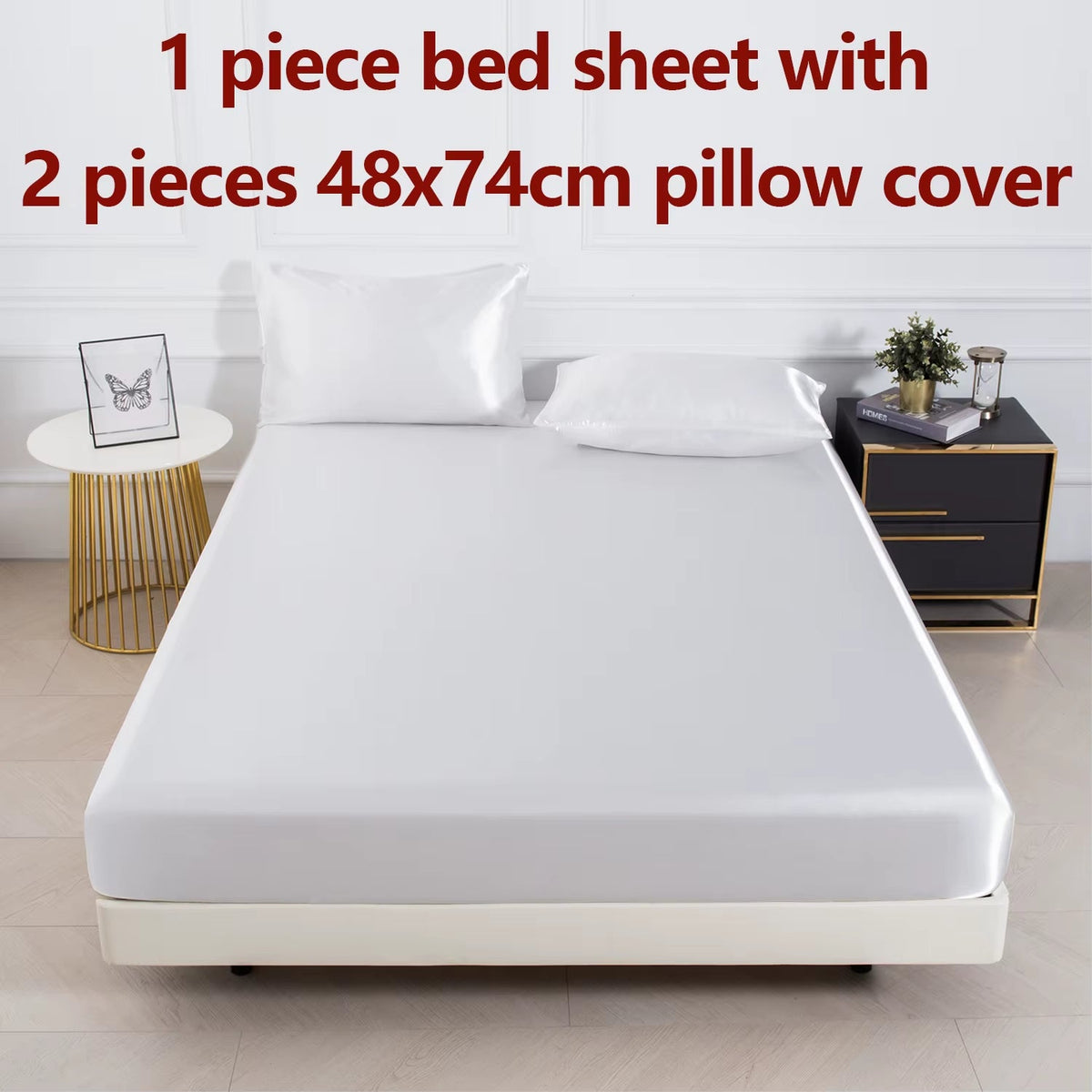 Luxe Satin Fitted Sheet Set - White