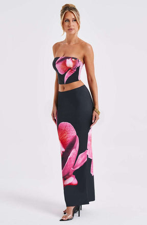 Allegra Maxi Skirt - Black Floral Print DIA