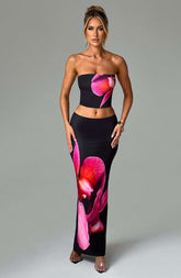 Allegra Maxi Skirt - Black Floral Print DIA