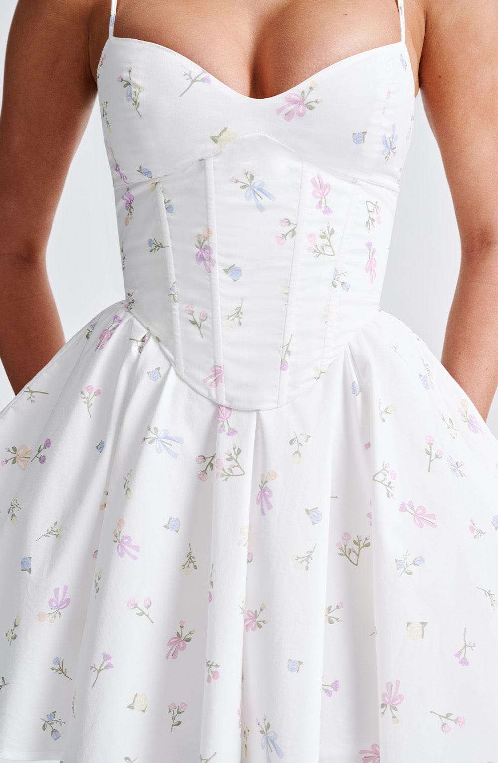 Analeigh Mini Dress - White Multi Floral Print Ryvelle