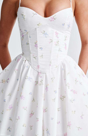 Analeigh Mini Dress - White Multi Floral Print Ryvelle