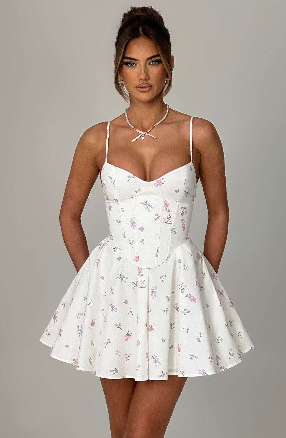 Analeigh Mini Dress - White Multi Floral Print M.T