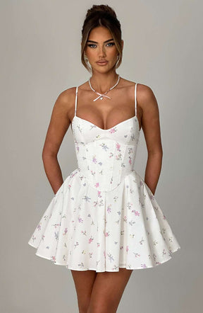 Analeigh Mini Dress - White Multi Floral Print M.T