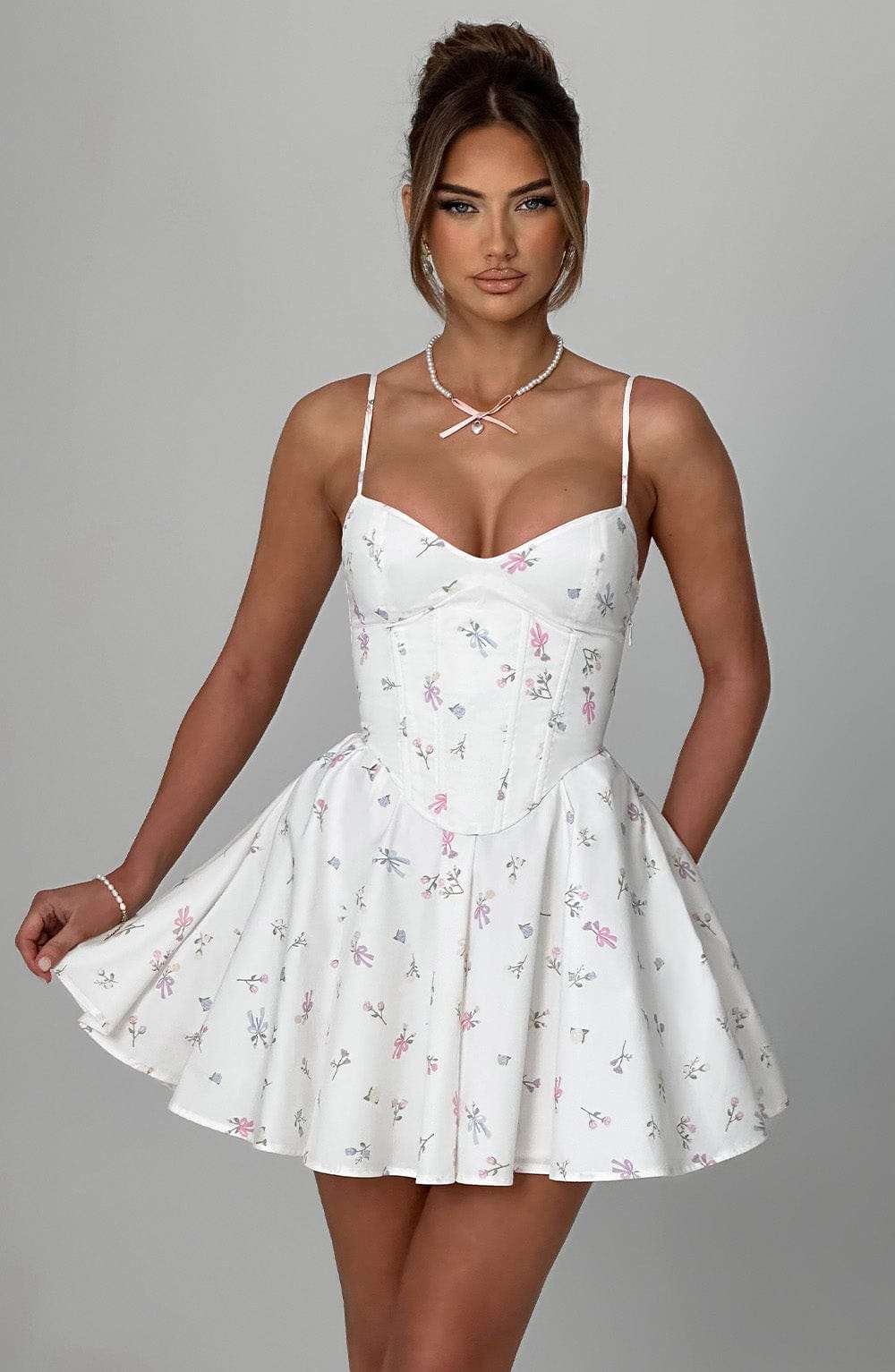 Analeigh Mini Dress - White Multi Floral Print M.T