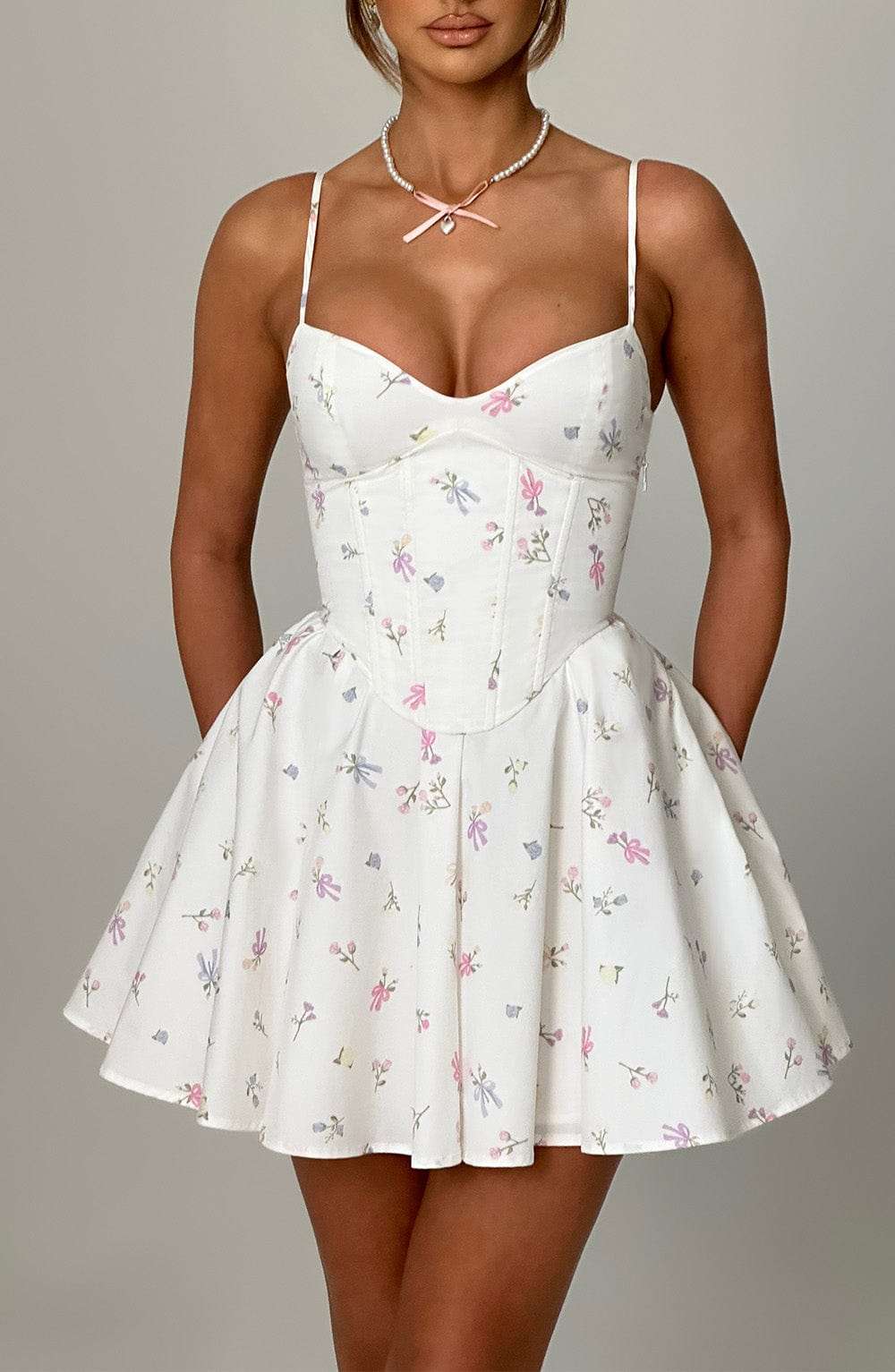 Analeigh Mini Dress - White Multi Floral Print M.T