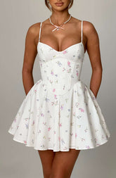 Analeigh Mini Dress - White Multi Floral Print M.T