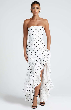 Angelina Maxi Dress - Black Polka Dot Print C.F