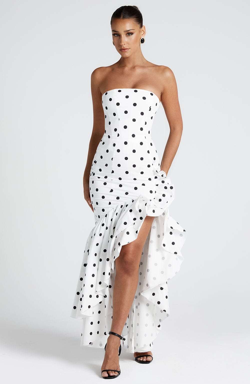 Angelina Maxi Dress - Black Polka Dot Print C.F