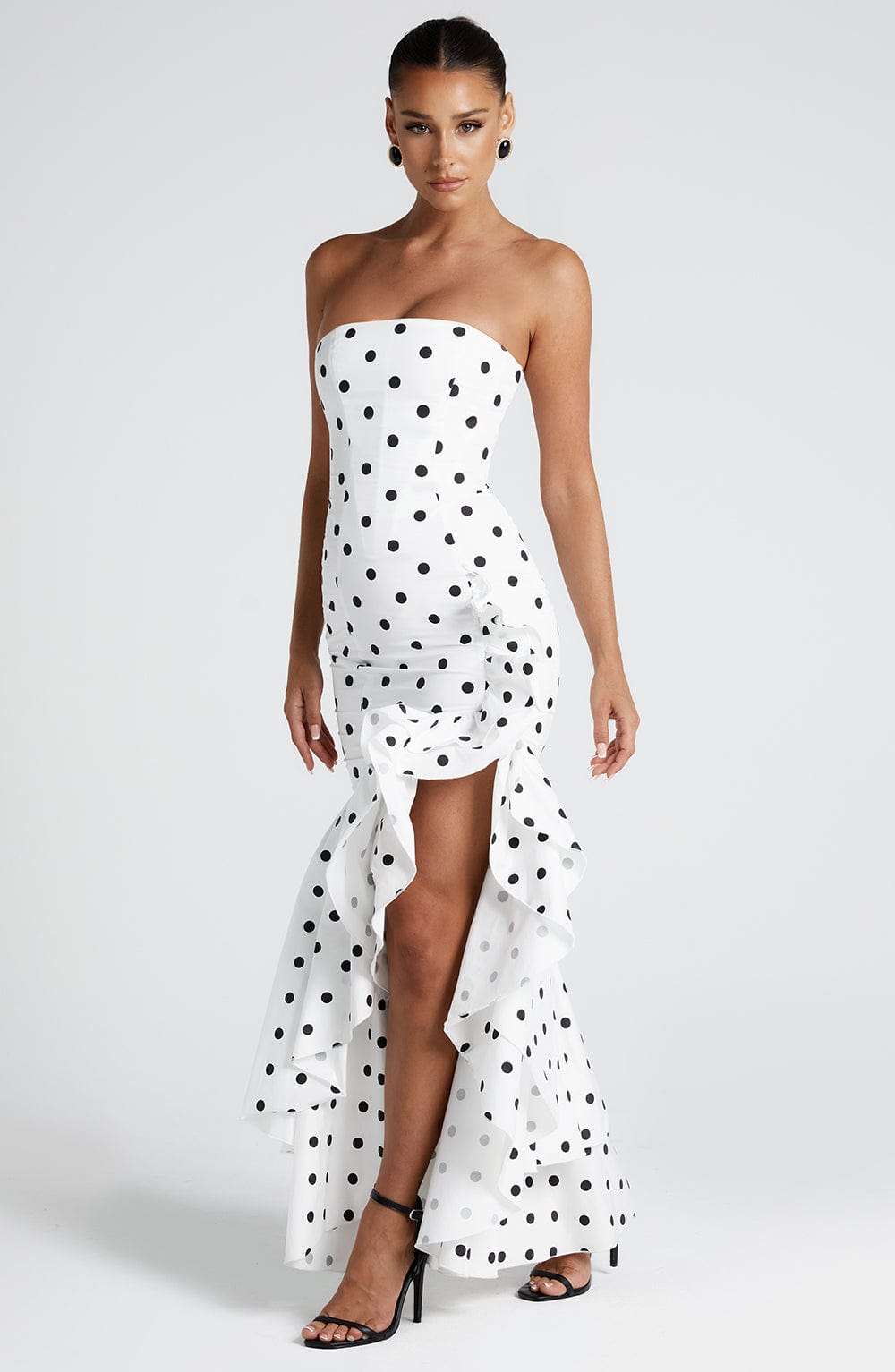 Angelina Maxi Dress - Black Polka Dot Print C.F