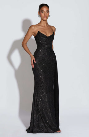 Ashika Maxi Dress - Black Sparkle L.F
