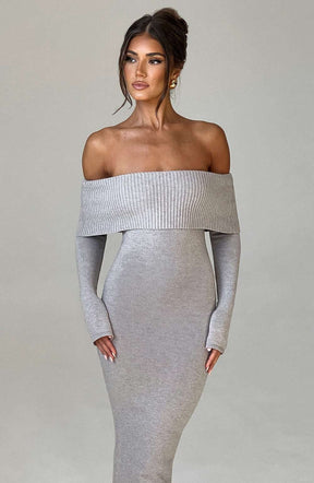 Beverley Knit Maxi Dress - Light Grey Marl T.T