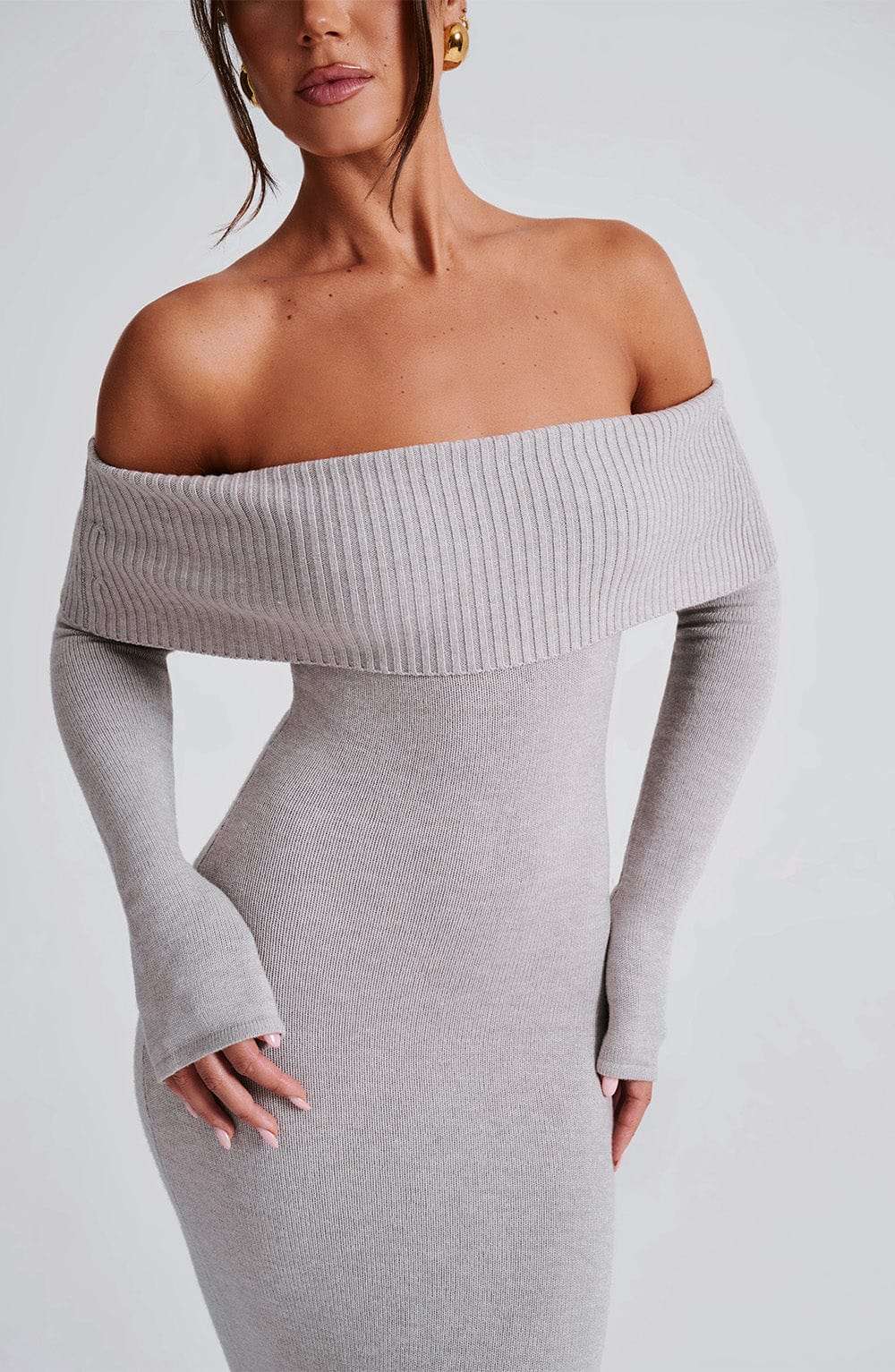 Beverley Knit Maxi Dress - Light Grey Marl T.T