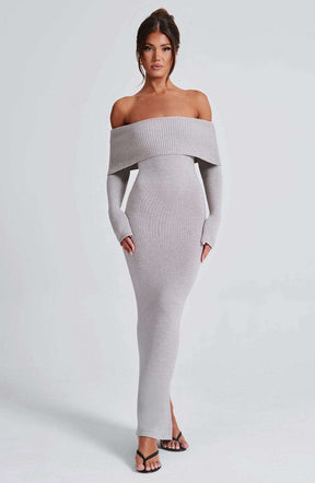 Beverley Knit Maxi Dress - Light Grey Marl T.T