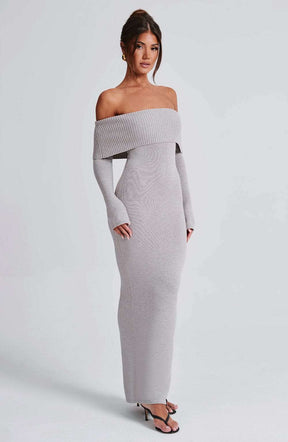 Beverley Knit Maxi Dress - Light Grey Marl T.T