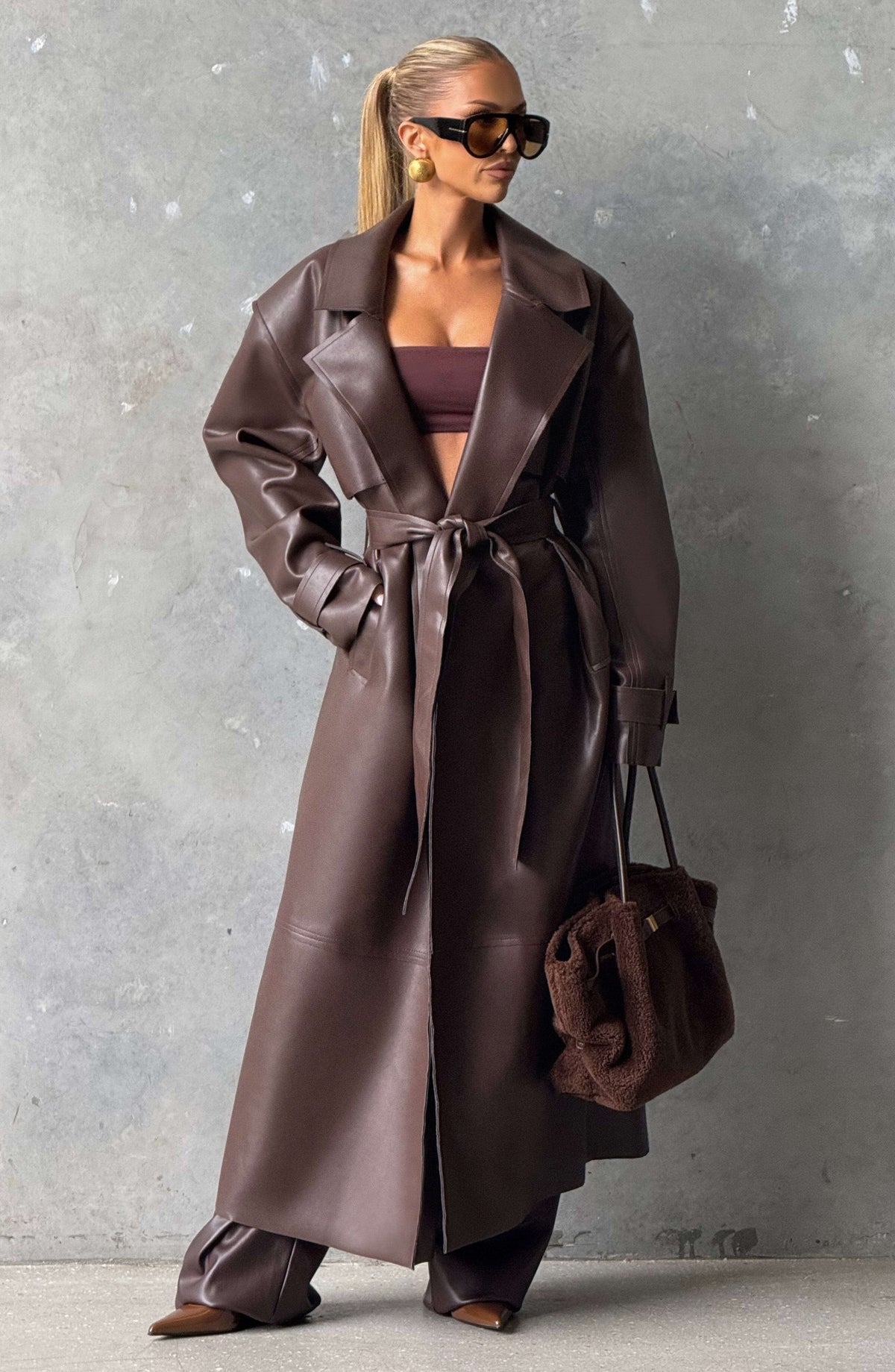 Bridget Trench Coat - Plum Brown S.M