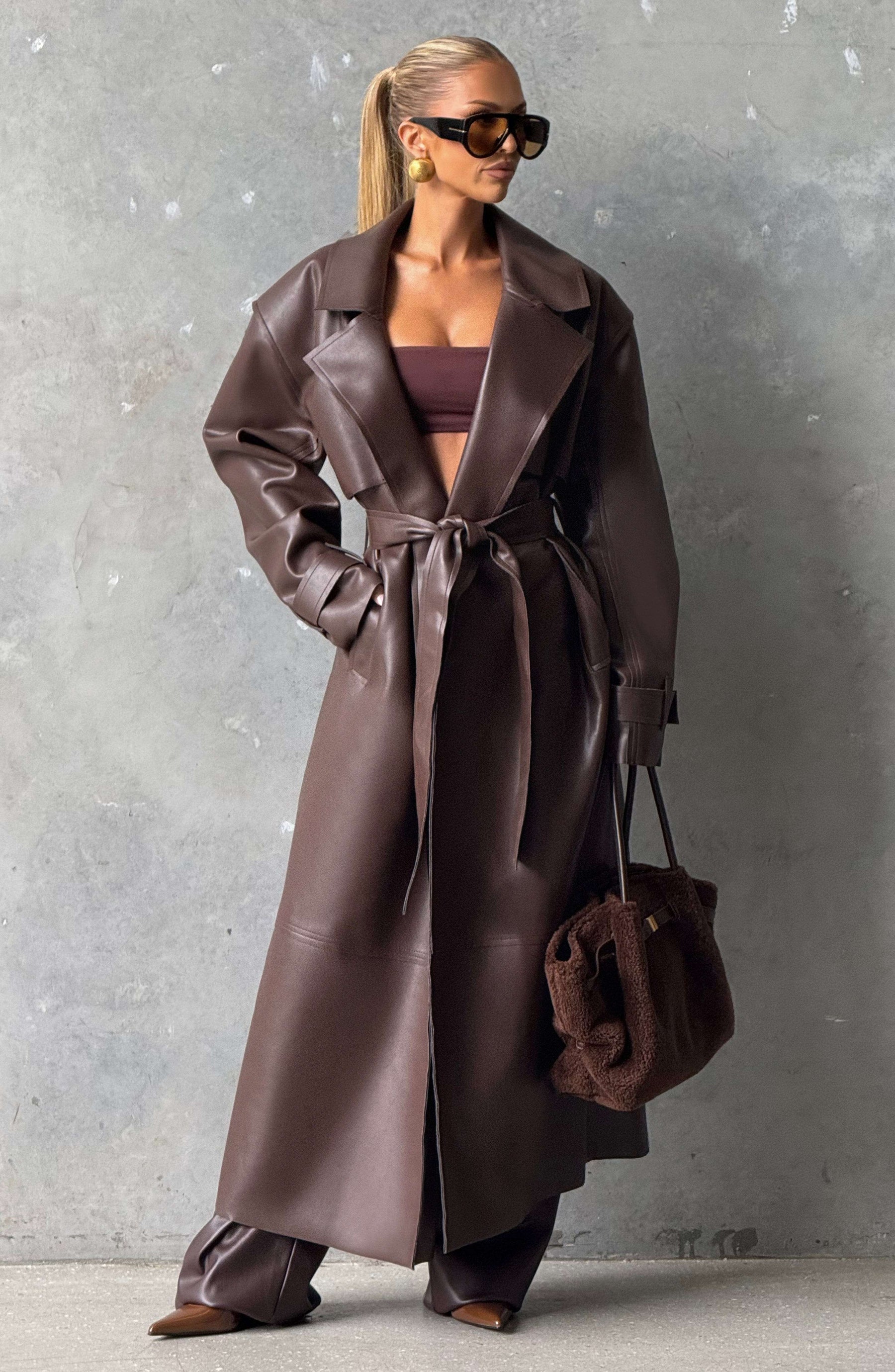 Bridget Trench Coat - Plum Brown S.M