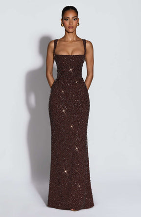 Calanthe Maxi Dress - Plum Brown Sparkle R.F