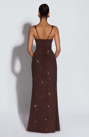 Calanthe Maxi Dress - Plum Brown Sparkle R.F
