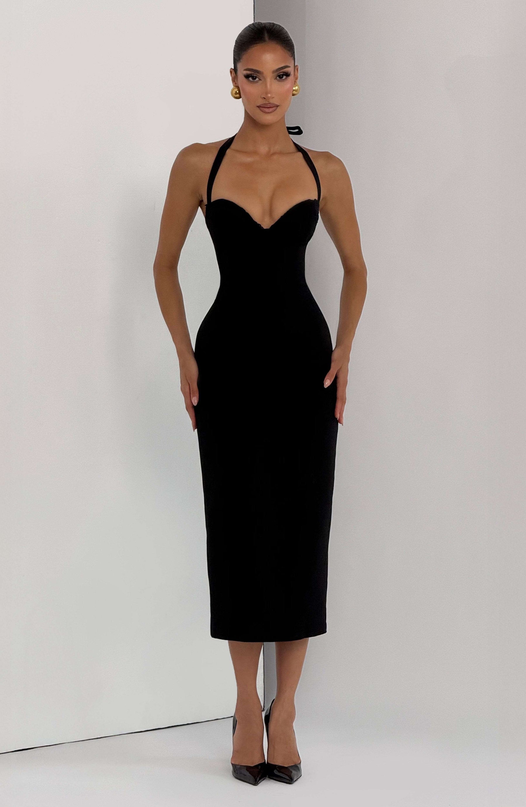 Cassia Midi Dress - Black Ryvelle