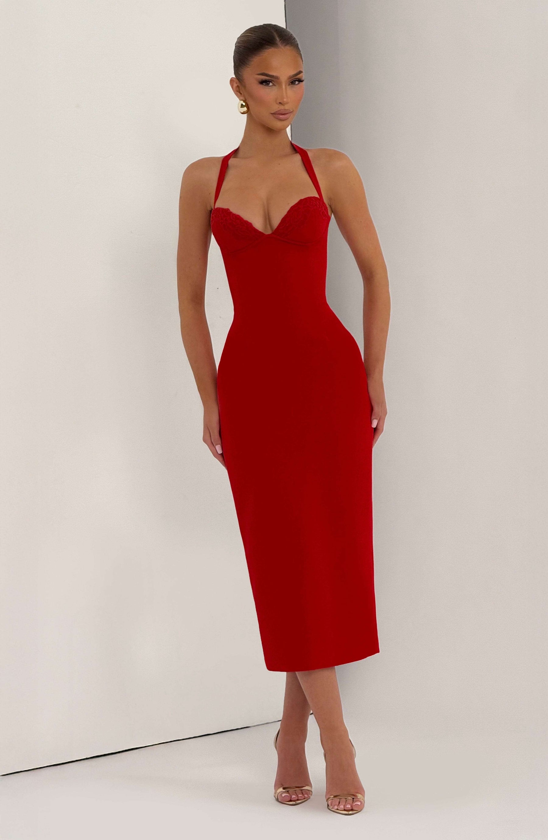 Cassia Midi Dress - Red Ryvelle