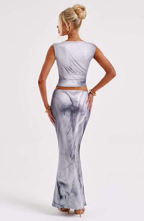 Charmayne Maxi Skirt - Grey Body Print Ryvelle
