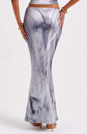 Charmayne Maxi Skirt - Grey Body Print Ryvelle