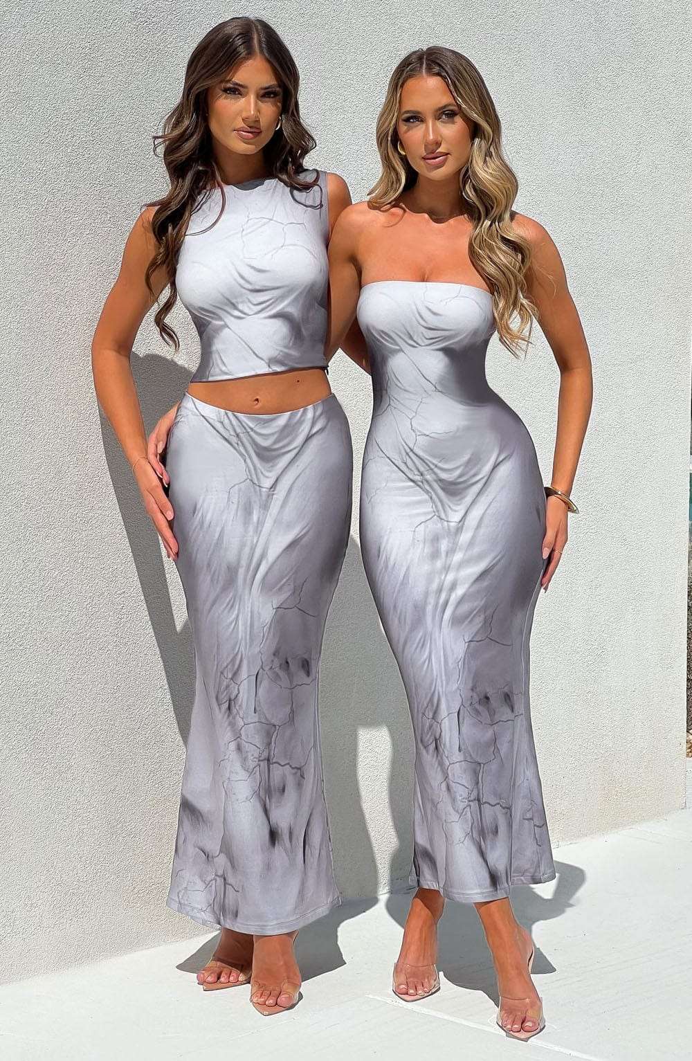 Charmayne Maxi Skirt - Grey Body Print Ryvelle