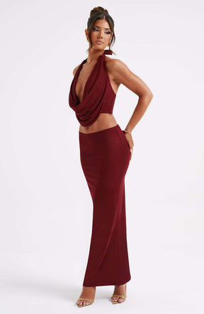 Chrishelle Maxi Skirt - Burgundy Ryvelle