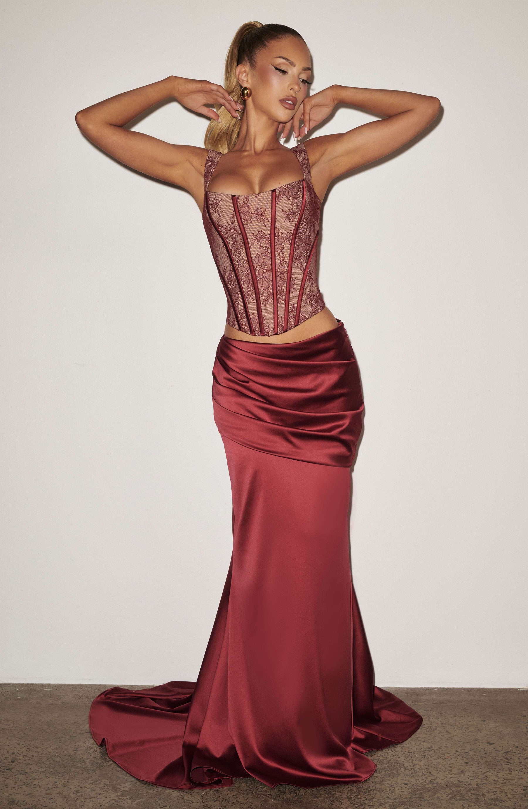 Claudette Maxi Skirt - Burgundy Ryvelle