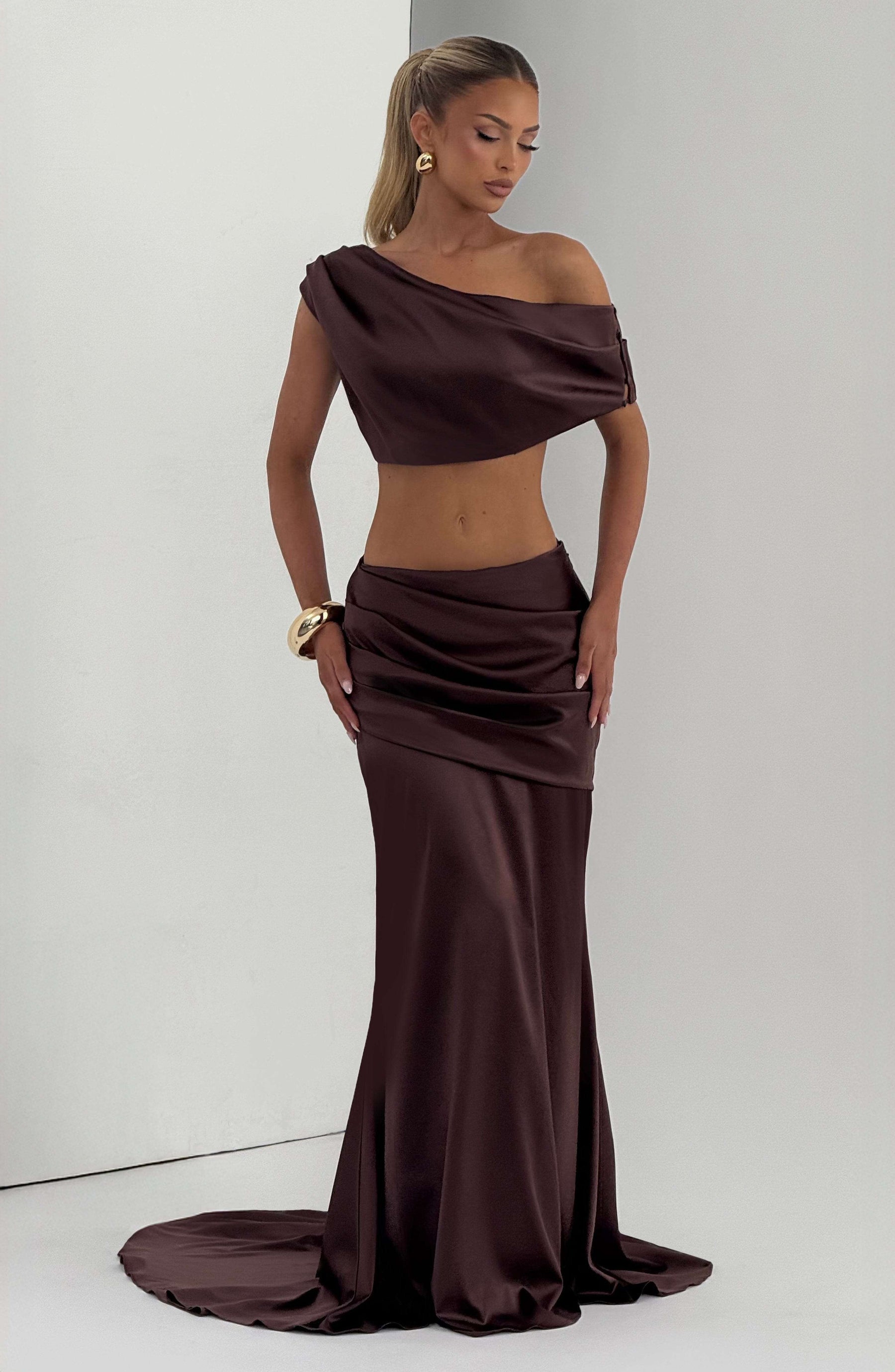 Claudette Maxi Skirt - Plum Brown Ryvelle