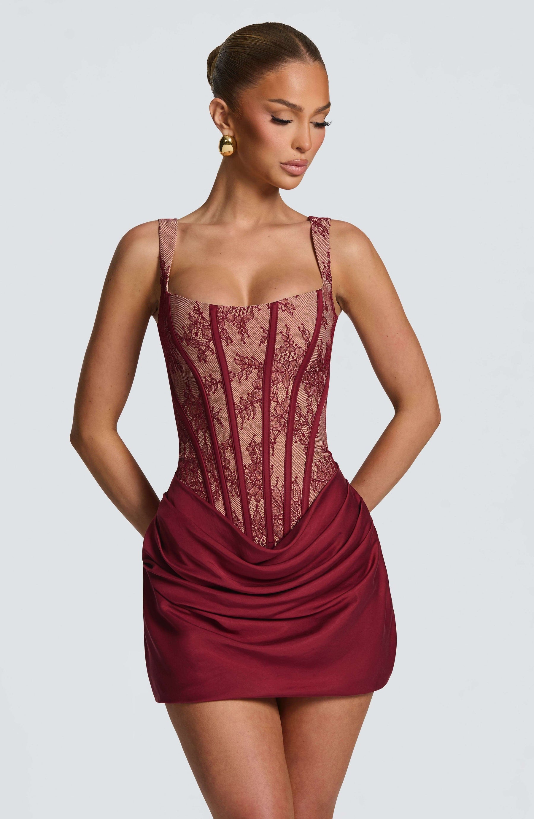 Cornelia Mini Dress - Burgundy Lace Ryvelle