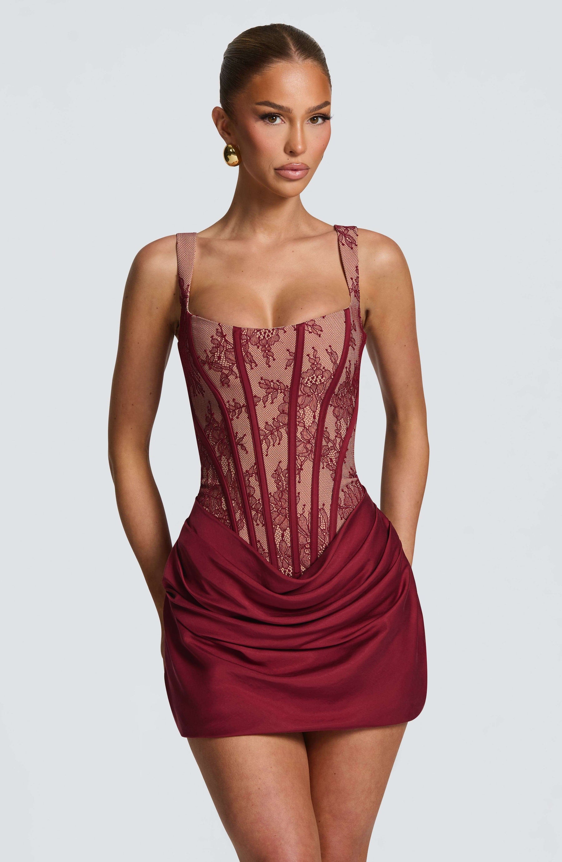 Cornelia Mini Dress - Burgundy Lace Ryvelle