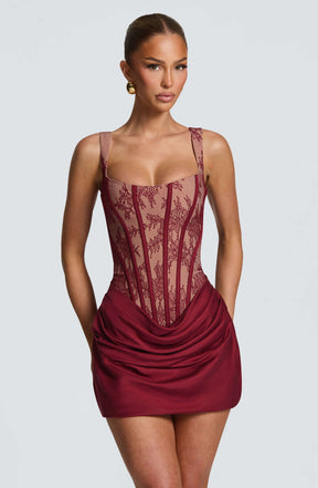 Cornelia Mini Dress - Burgundy Lace Ryvelle