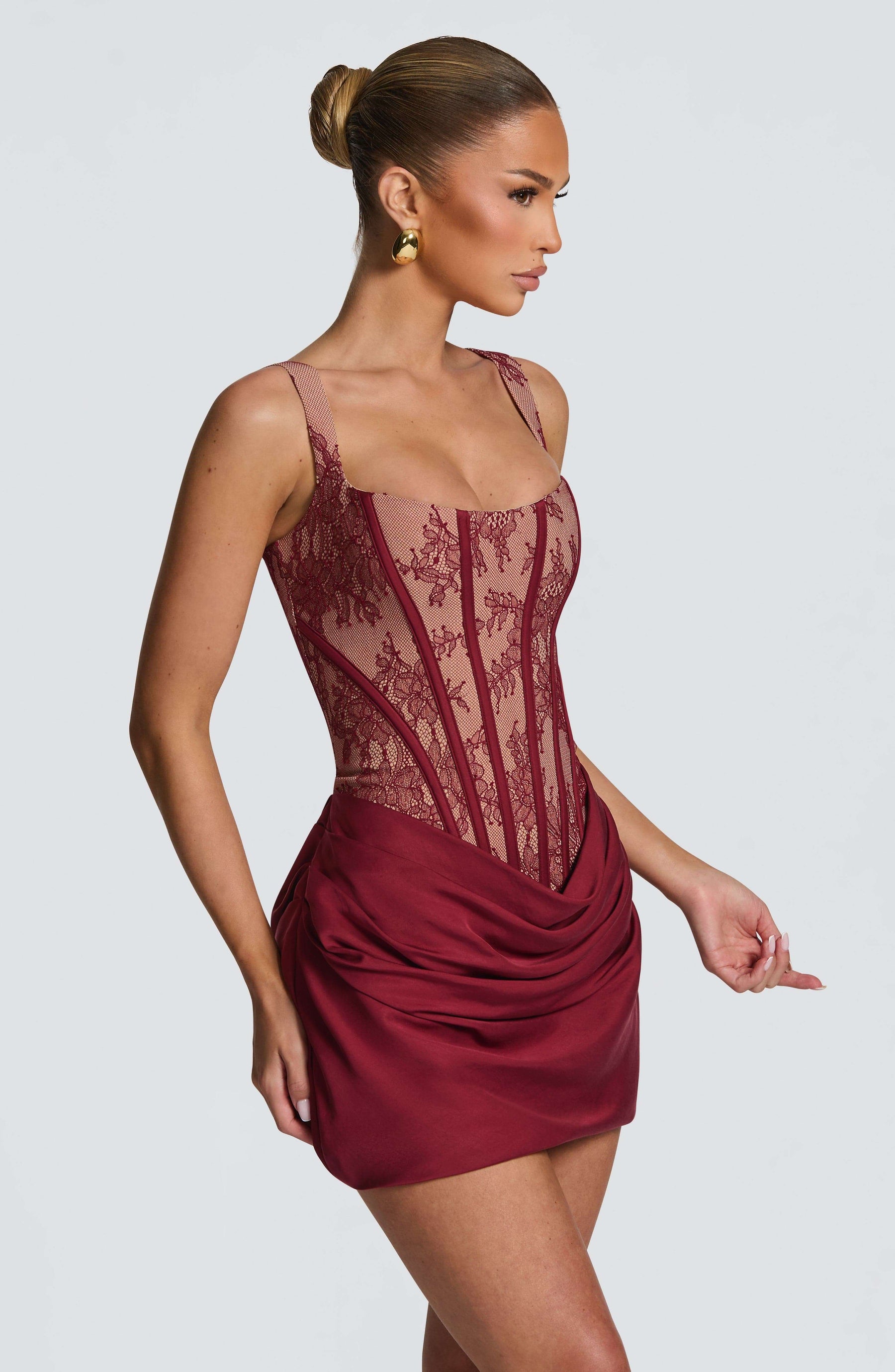 Cornelia Mini Dress - Burgundy Lace Ryvelle