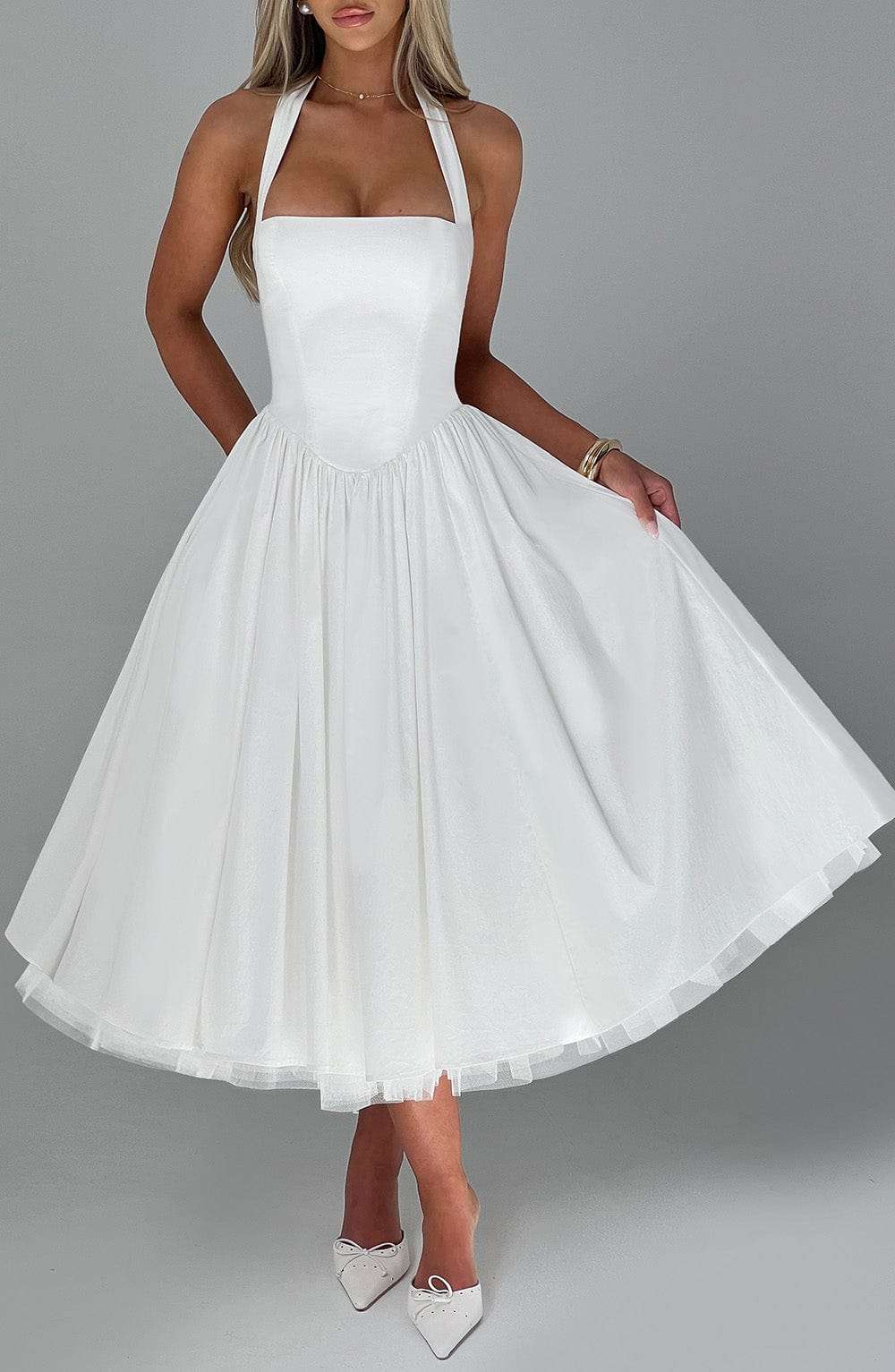 Cressida Midi Dress - Ivory Ryvelle