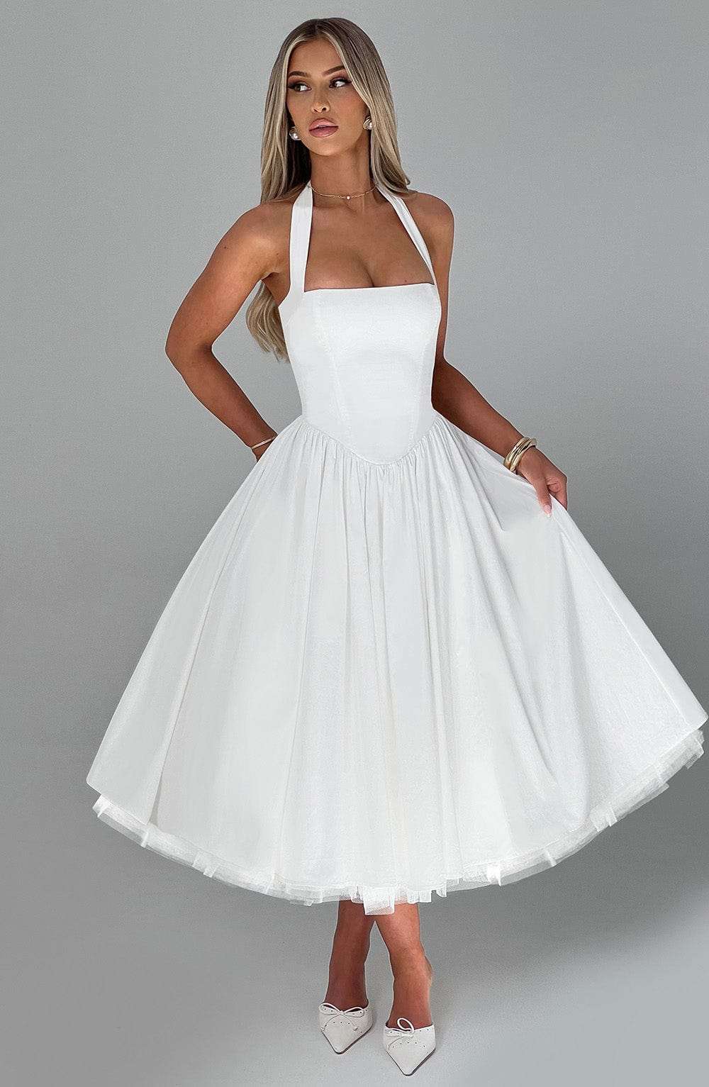 Cressida Midi Dress - Ivory Ryvelle