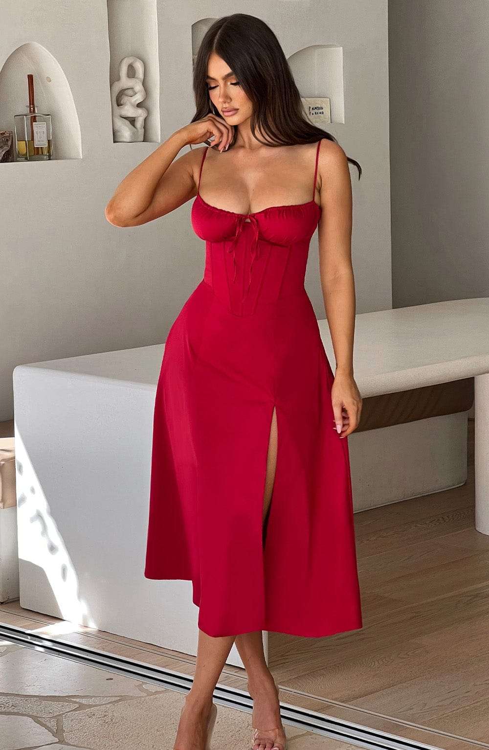 Deanna Midi Dress - Red Ryvelle