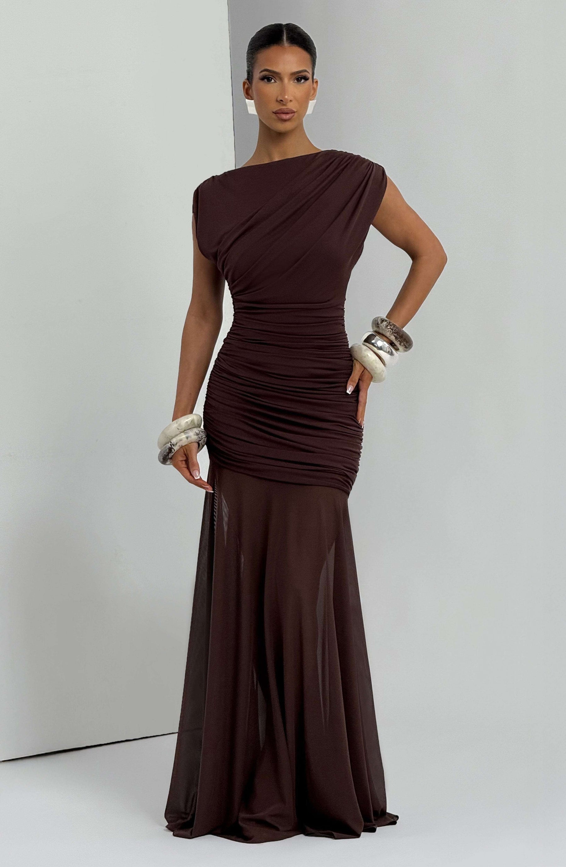Demelza Maxi Dress - Plum Brown Ryvelle