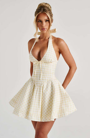 Doris Mini Dress - Lemon Gingham Ryvelle