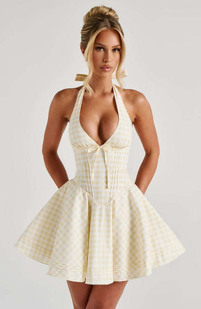 Doris Mini Dress - Lemon Gingham Ryvelle