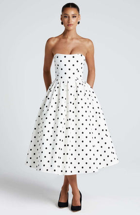 Edith Midi Dress - Black Polka Dot Print Ryvelle
