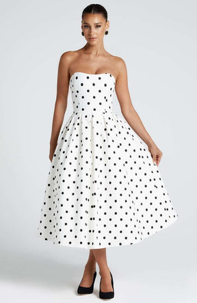 Edith Midi Dress - Black Polka Dot Print Ryvelle
