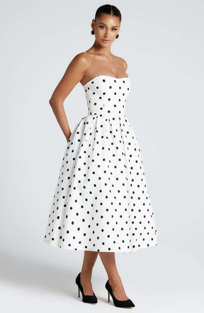Edith Midi Dress - Black Polka Dot Print Ryvelle