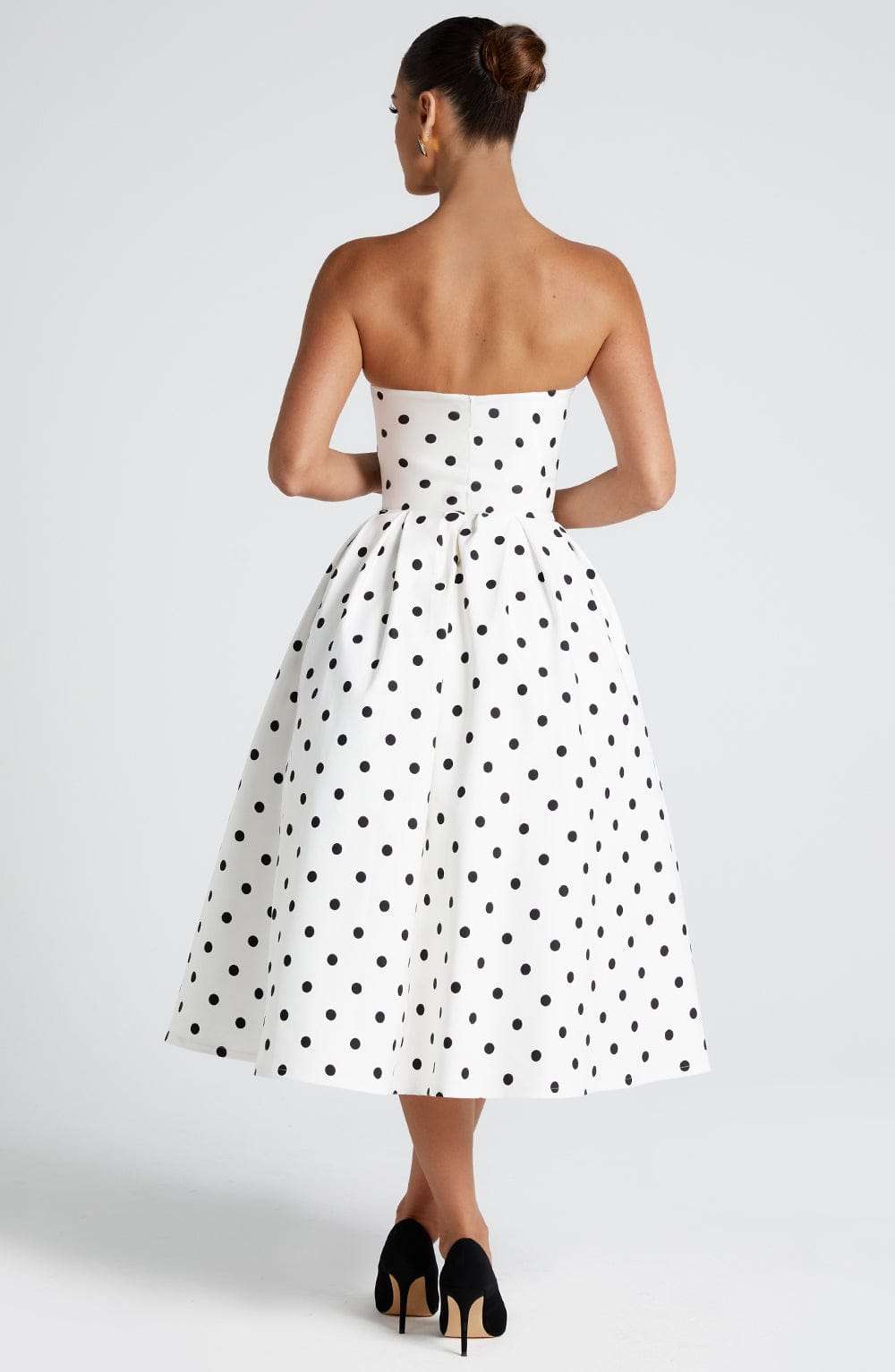 Edith Midi Dress - Black Polka Dot Print Ryvelle