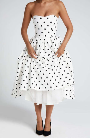 Edith Midi Dress - Black Polka Dot Print Ryvelle