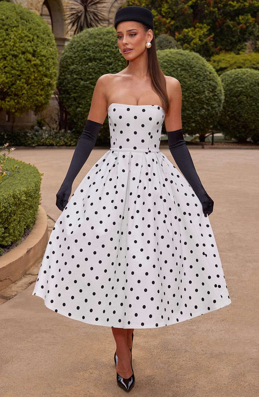 Edith Midi Dress - Black Polka Dot Print Ryvelle