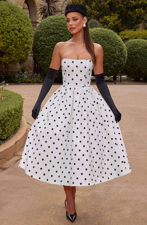Edith Midi Dress - Black Polka Dot Print Ryvelle