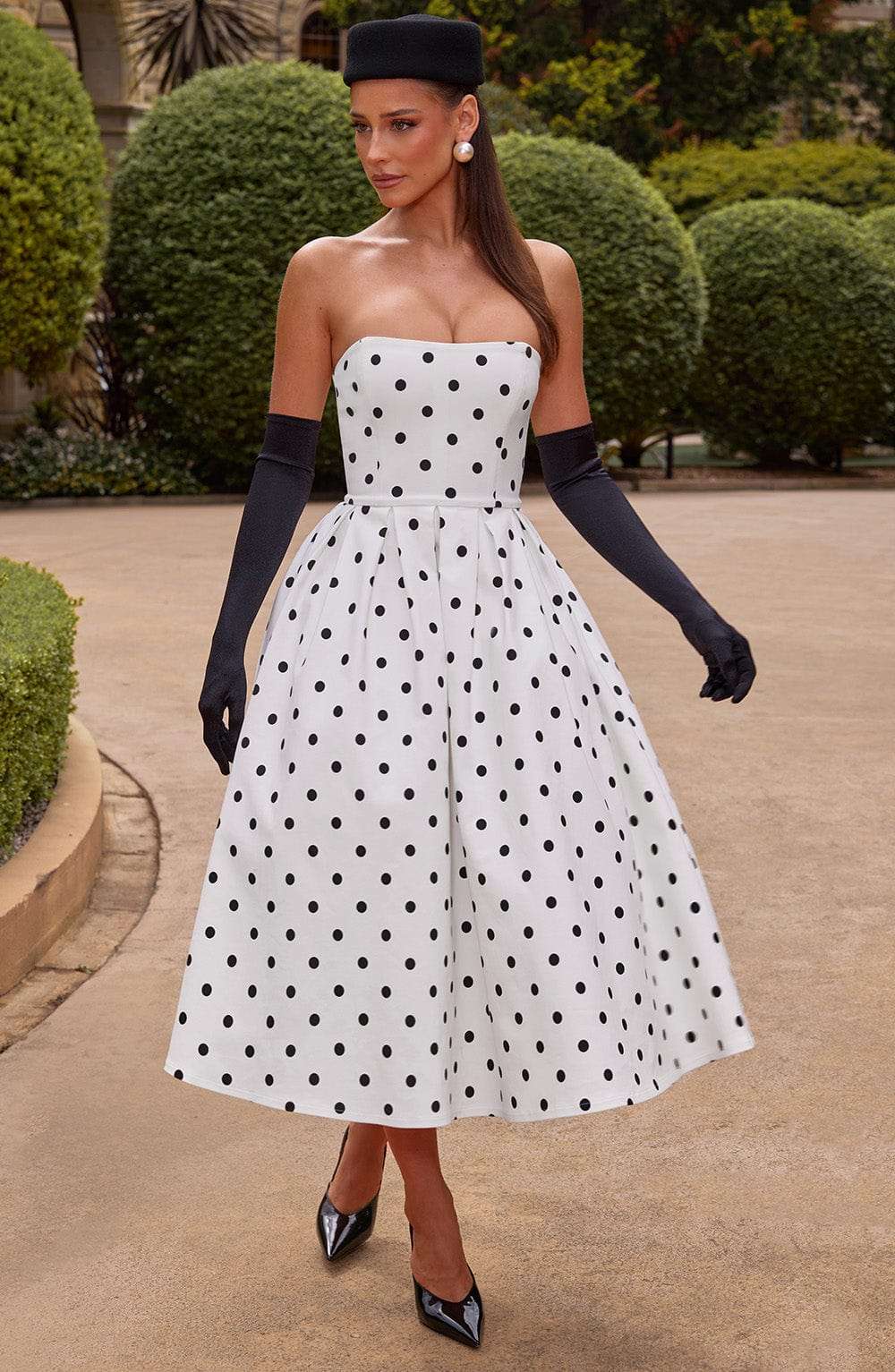Edith Midi Dress - Black Polka Dot Print Ryvelle