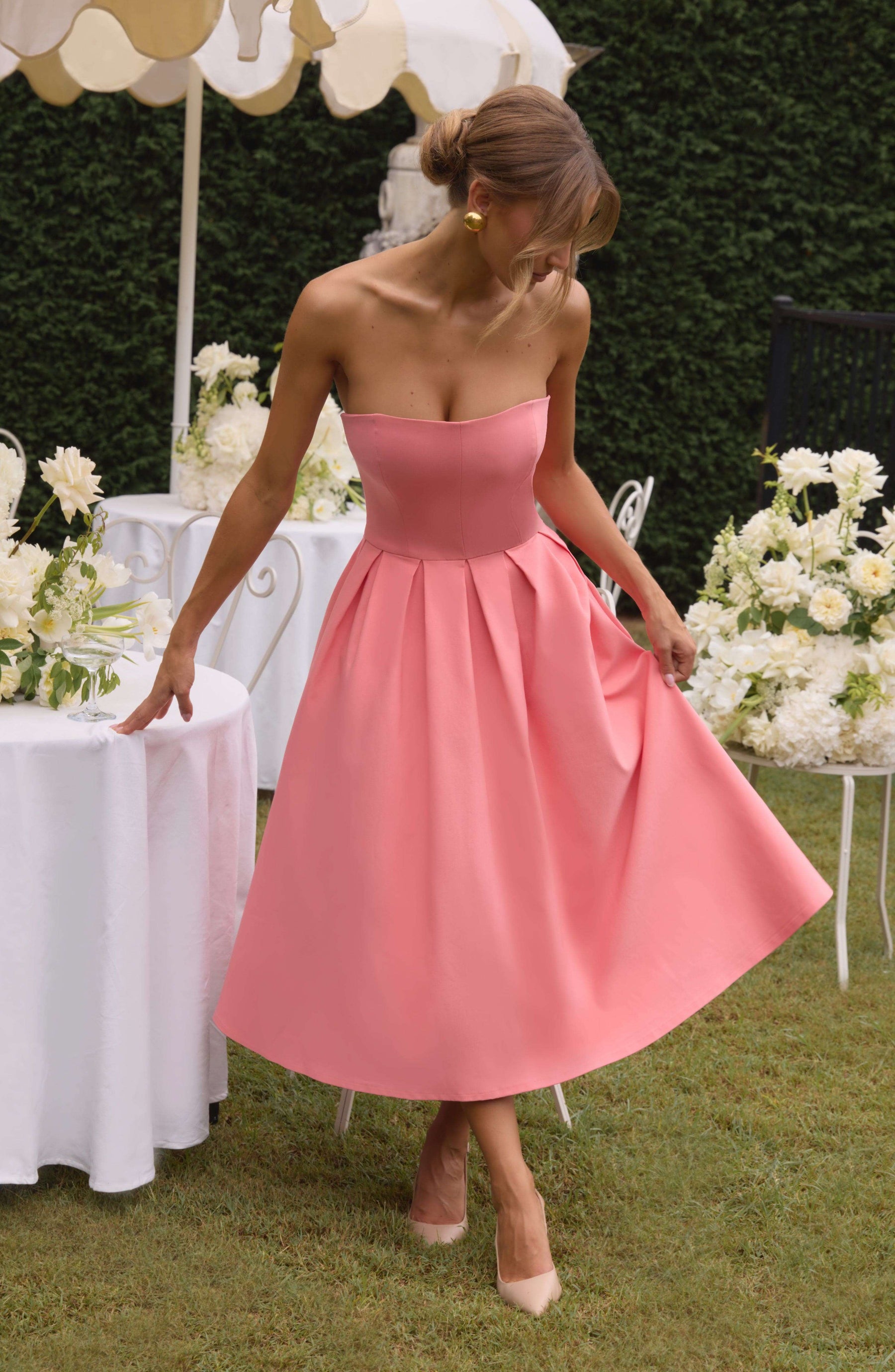 Edith Midi Dress - Coral Pink Ryvelle