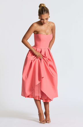 Edith Midi Dress - Coral Pink Ryvelle
